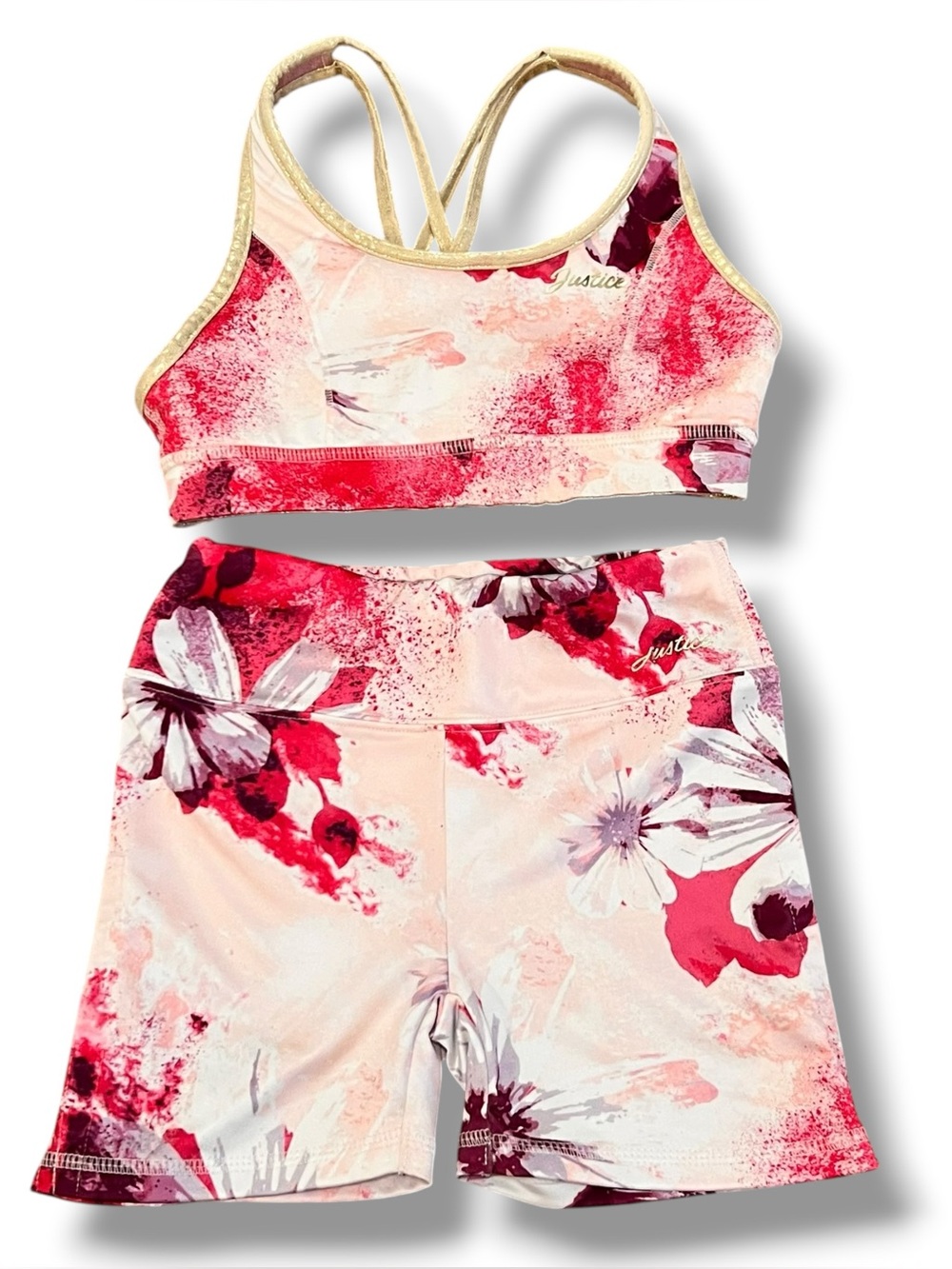 Justice 5/6 Girls Bike Short And Matching Reversible Sports Bra Pink & Gold  D-4